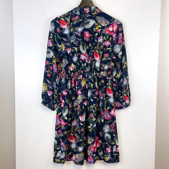 J.Crew XS Floral Tie-Neck Knee Length Dress Navy Blue Fit & Flare Dress - Picture 10 of 13